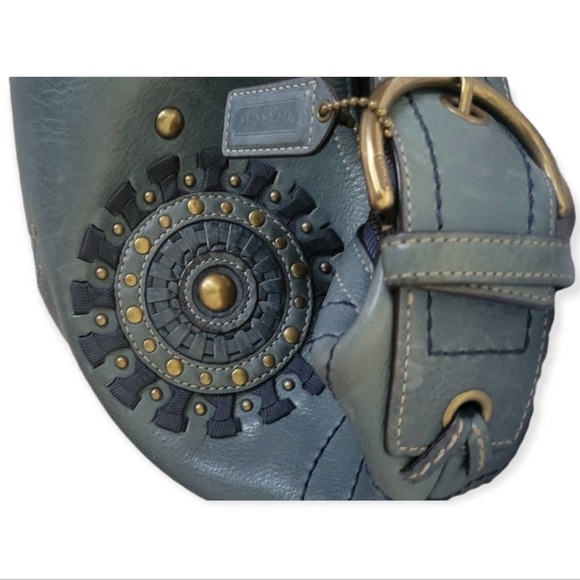 AUTHENTIC COACH MIA HOBO STUDD LEATHER BLUE WOMEN PURSE D063-10063 - Picture 2 of 8